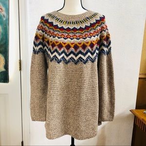 J. Jill Fair Isle Taupe, Blue and Maroon Sweater XL